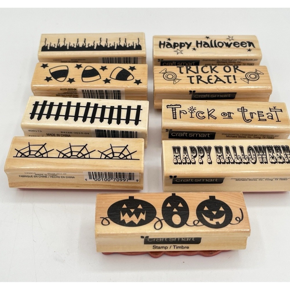 NOS Craft Smart Halloween Rubber Stamps Lot 9 Trick or Treat Pumpkin Borders